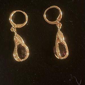 Gold teardrop and brown stone fashion earrings